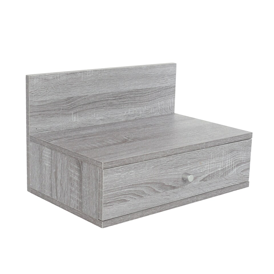 image 1 of Pair of Kelly Wall-Mounted Bedside Cabinets with Drawer - Modern Floating Bedside Tables | Grey | Grey Oak Effect | One Size | 2