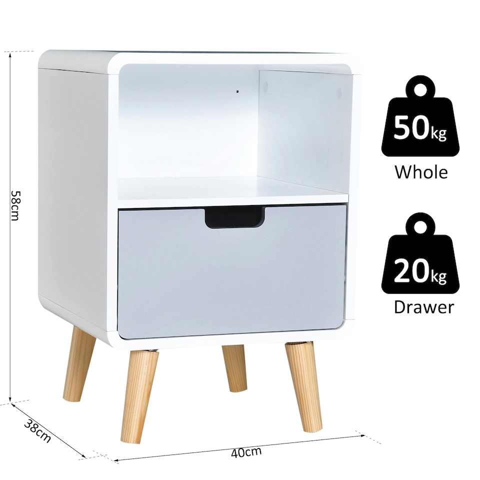image 1 of HOMCOM Nordic Style Bedside Table End Table Nightstand With Drawer