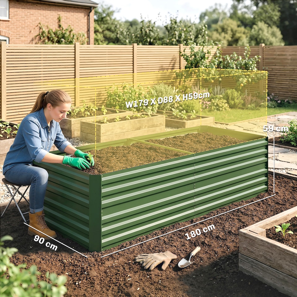 image 1 of (180 x 90 x 59 cm, Green) Outsunny Galvanised Raised Bed for Garden
