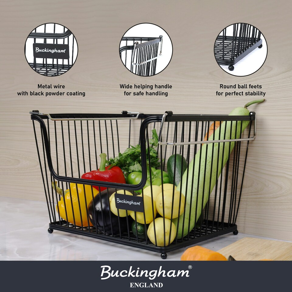 image 1 of Buckingham Multi-Purpose Stackable Storage Organising Basket 30.5 x 26.5 x 22 cm Black