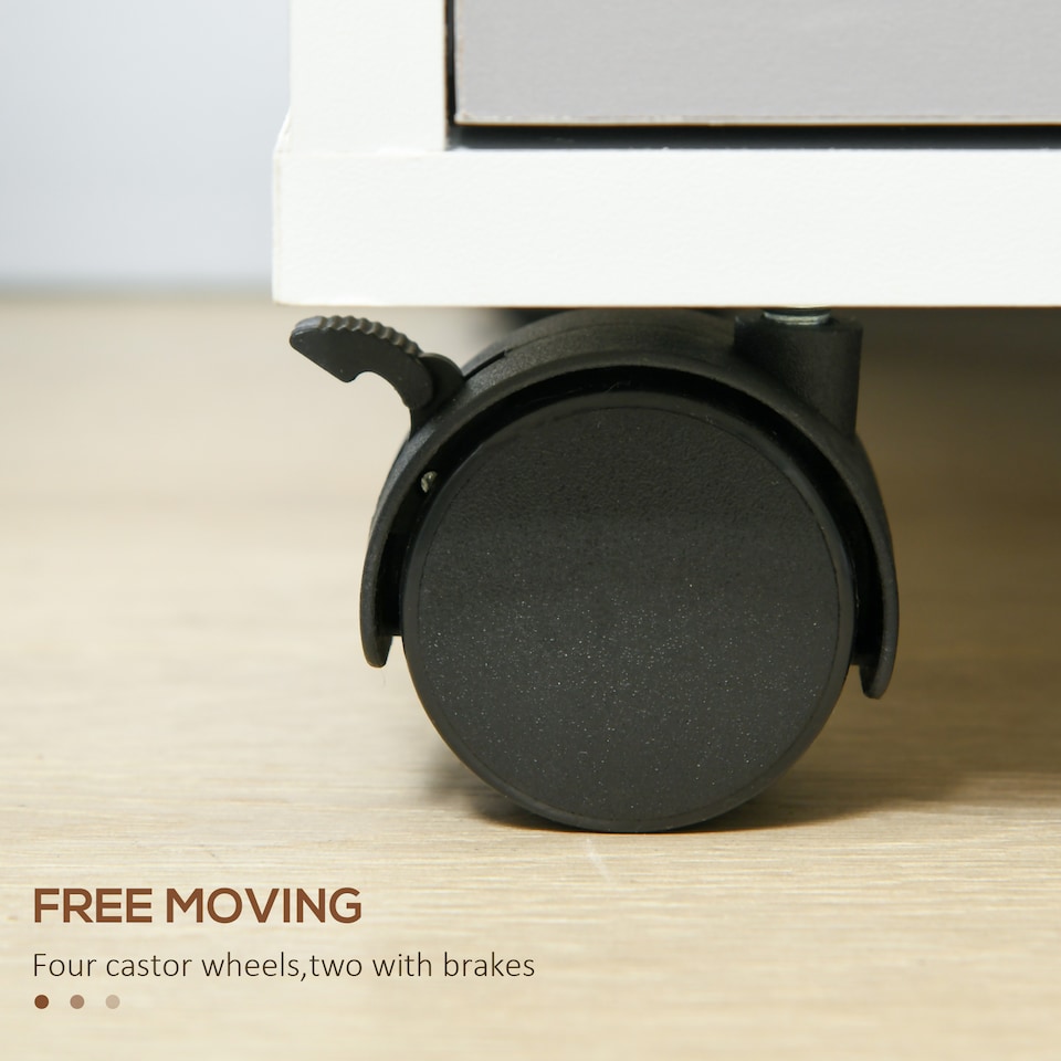 image 1 of HOMCOM 3-Drawer Lockable Filing Cabinet, File Cabinet on Wheels, Mobile Office Storage Drawers for Home Office, Bedroom and Living Room, White and Grey | White | White and Grey