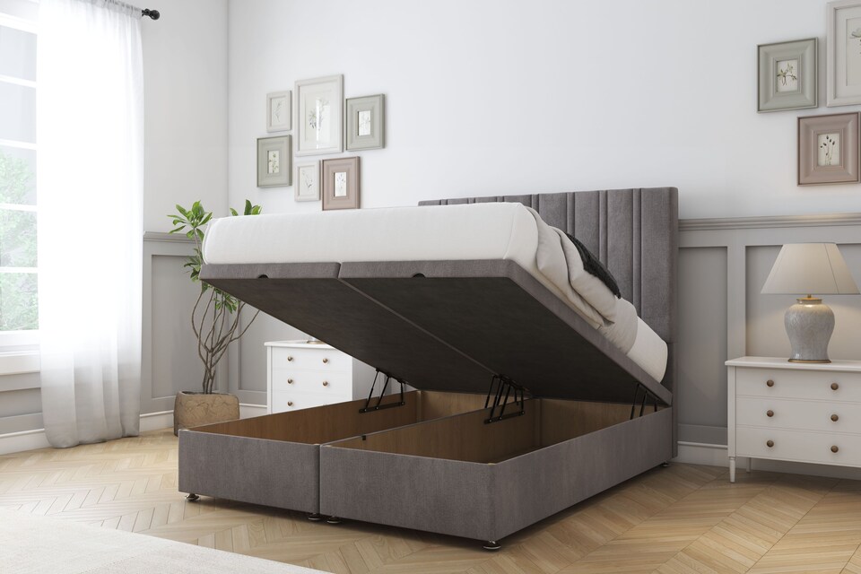 image 1 of Sloomy Langston Slate Naples Ottoman Bed With Mattress With 26" Strutted Headboard 4'6 Double
