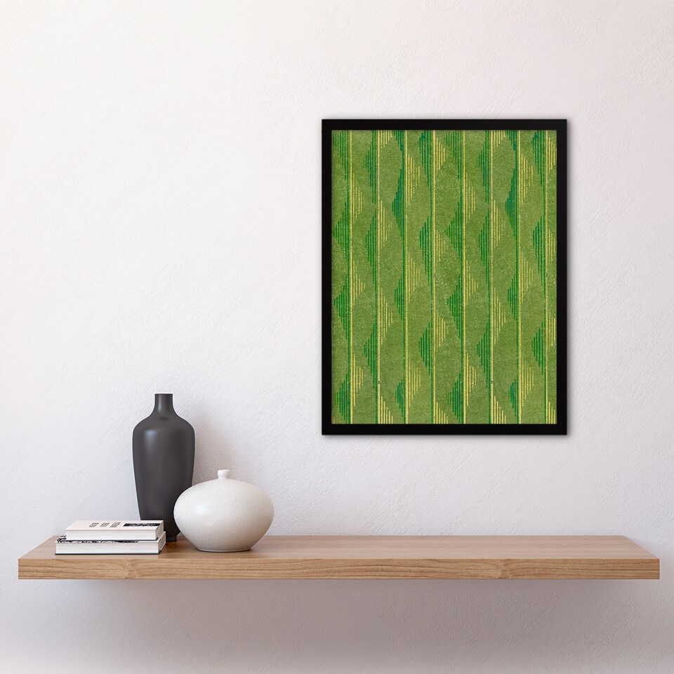 image 1 of Furuya Korin Framed Wall Art Print Green Lines Vintage Pattern Home Décor