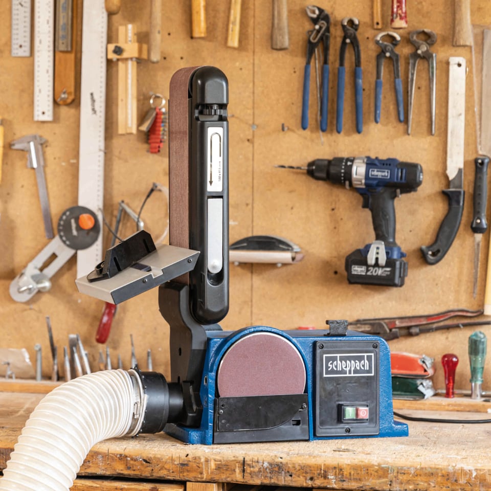 image 1 of Scheppach BTS800 Belt & Disc Sander, 370W, 150mm Disc, 100x280mm Belt, Tilting Table