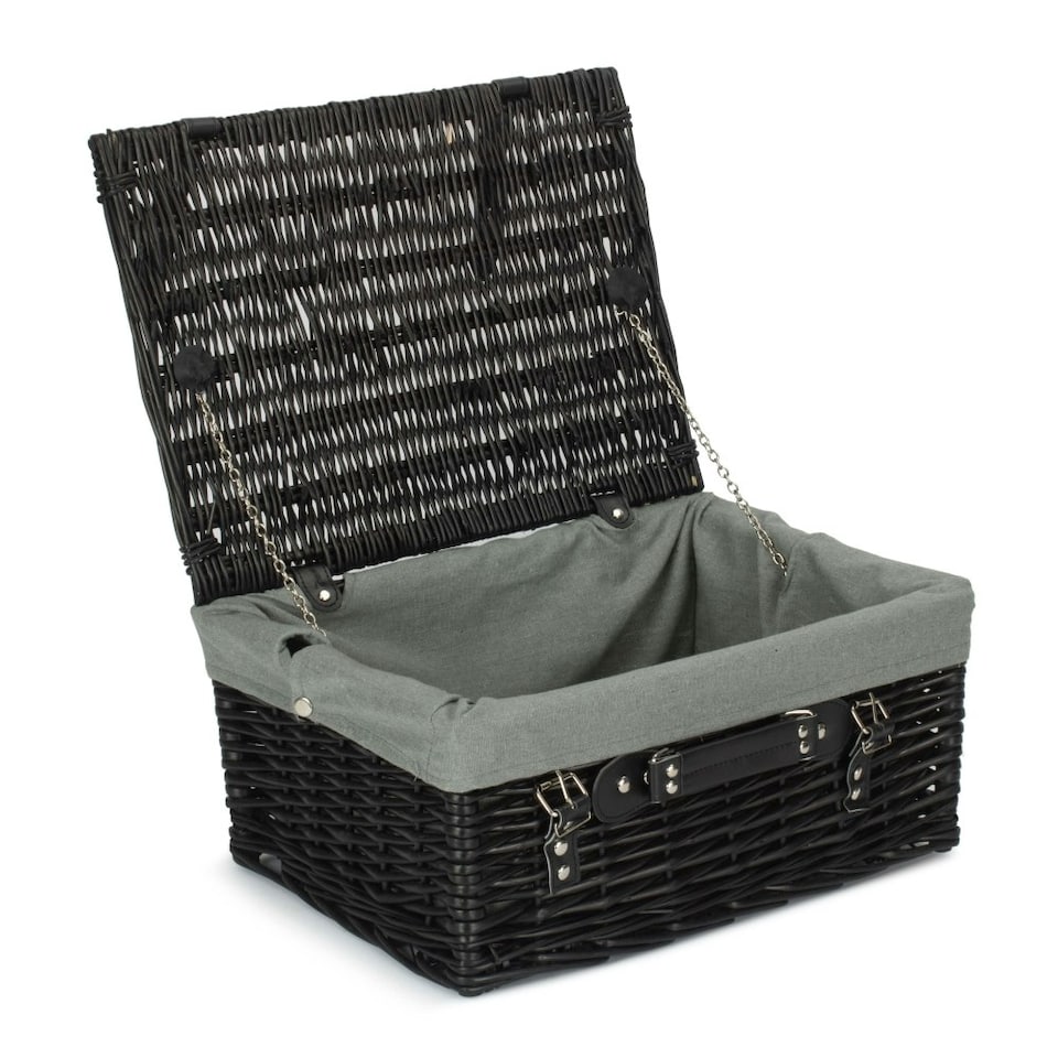 image 1 of 41cm Empty Willow Wicker Picnic Basket with Lining White | White | One Size