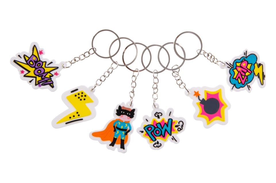 image 1 of Pack of 12 Superhero Design Keychains - Treat or Trick Theme Party Bag Filler