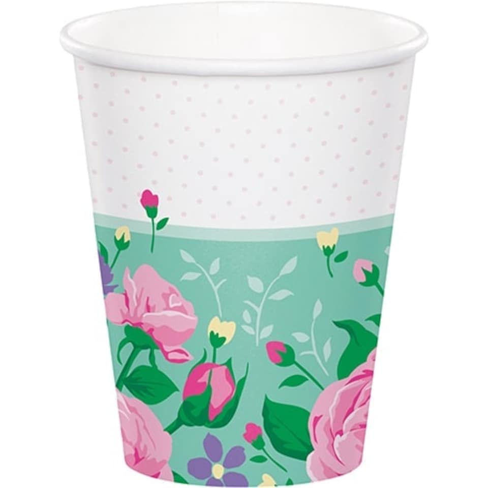 Floral Tea Party Paper Cups 266ml - Pack of 8