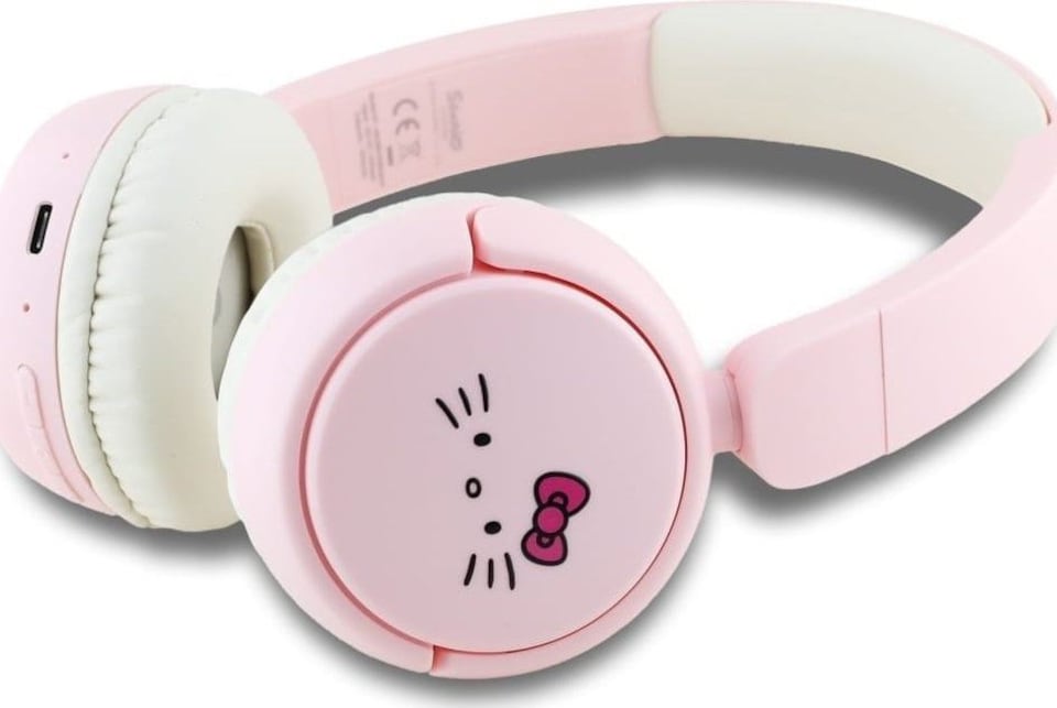 image 1 of Hello Kitty Face Logo Bluetooth Wireless Headphones Pink - HKOBHV6ROKFP