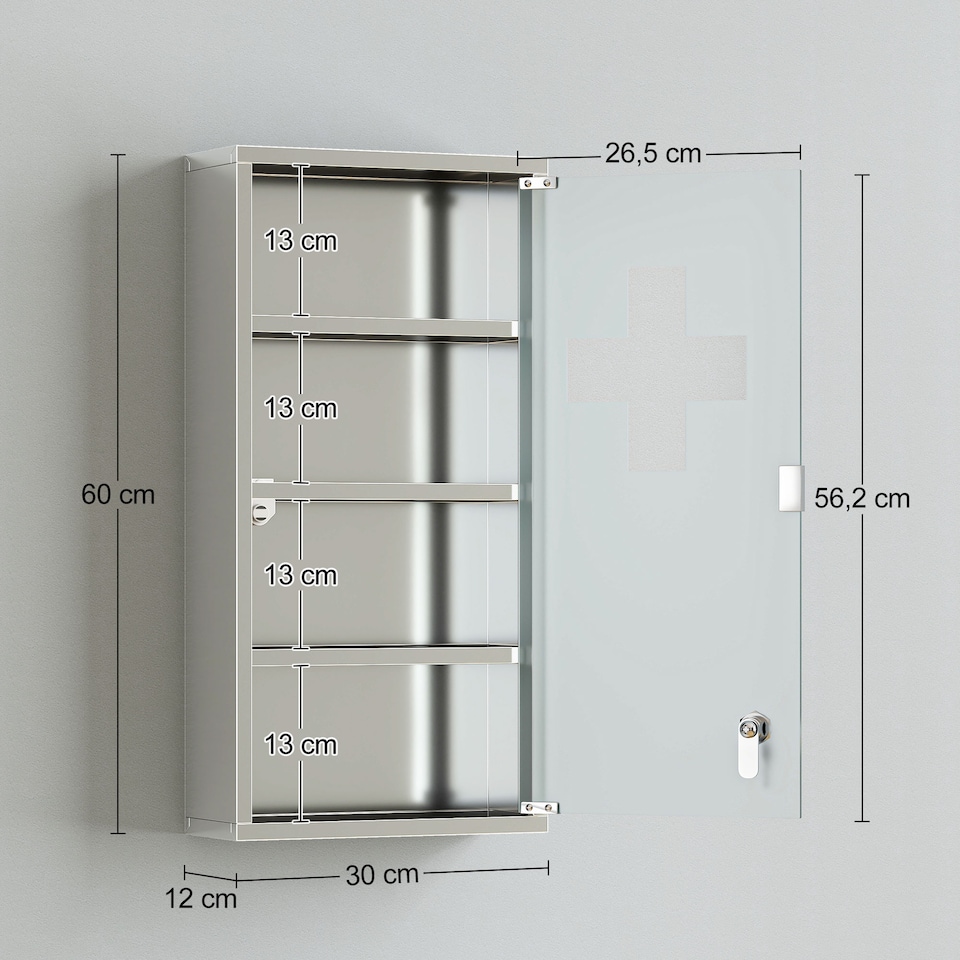 image 1 of HOMCOM Medicine Cabinet Houseware Stainless Steel Medicine Cabinet Glass Door