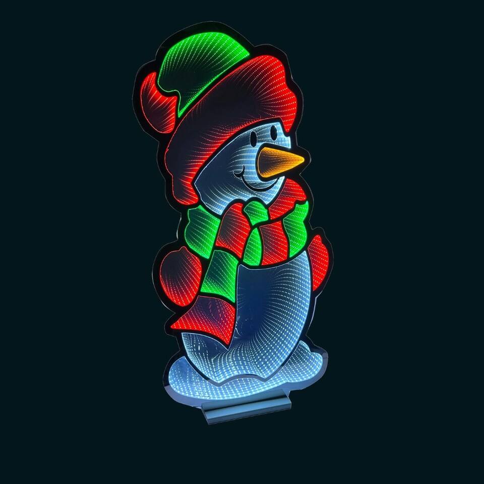 image 1 of 4ft (1.2m) Tall Standing Light up Snowman Infinity Christmas Decoration with Multi-Coloured LEDs