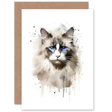 Grey Point Ragdoll Watercolour Animal Cat Lover Greeting Card