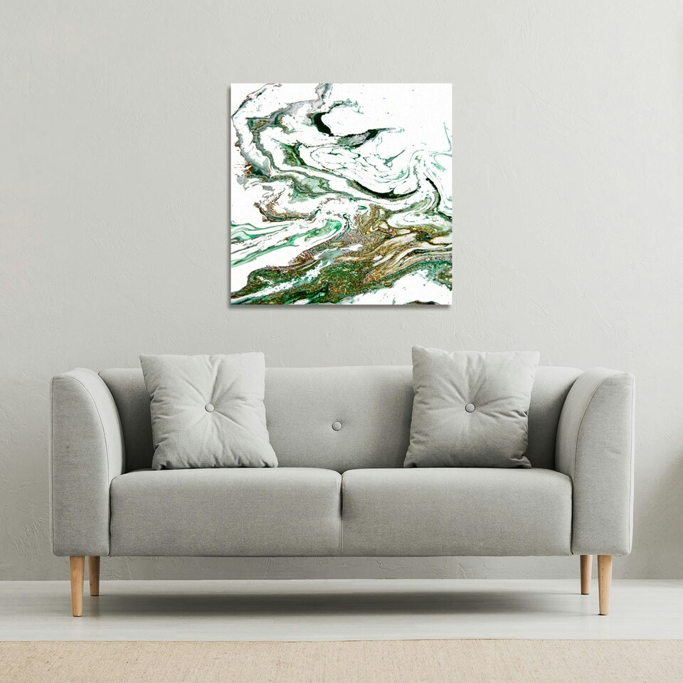 image 1 of Green & Gold Marble (Canvas Print) 114 x 114 x 4cm