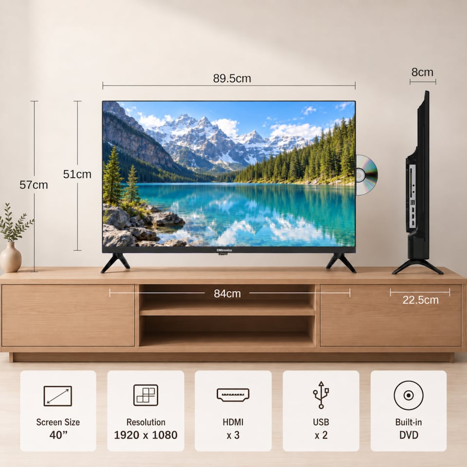 image 1 of EMtronics 40 Inch Full HD 1080p LED TV - EM40HDRADVD