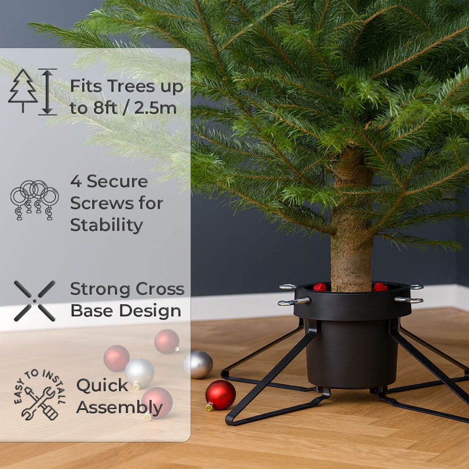 image 1 of Neo Christmas Tree Stand for Real Trees up to 8ft Extra Large Heavy Duty Metal Base | Black | Black