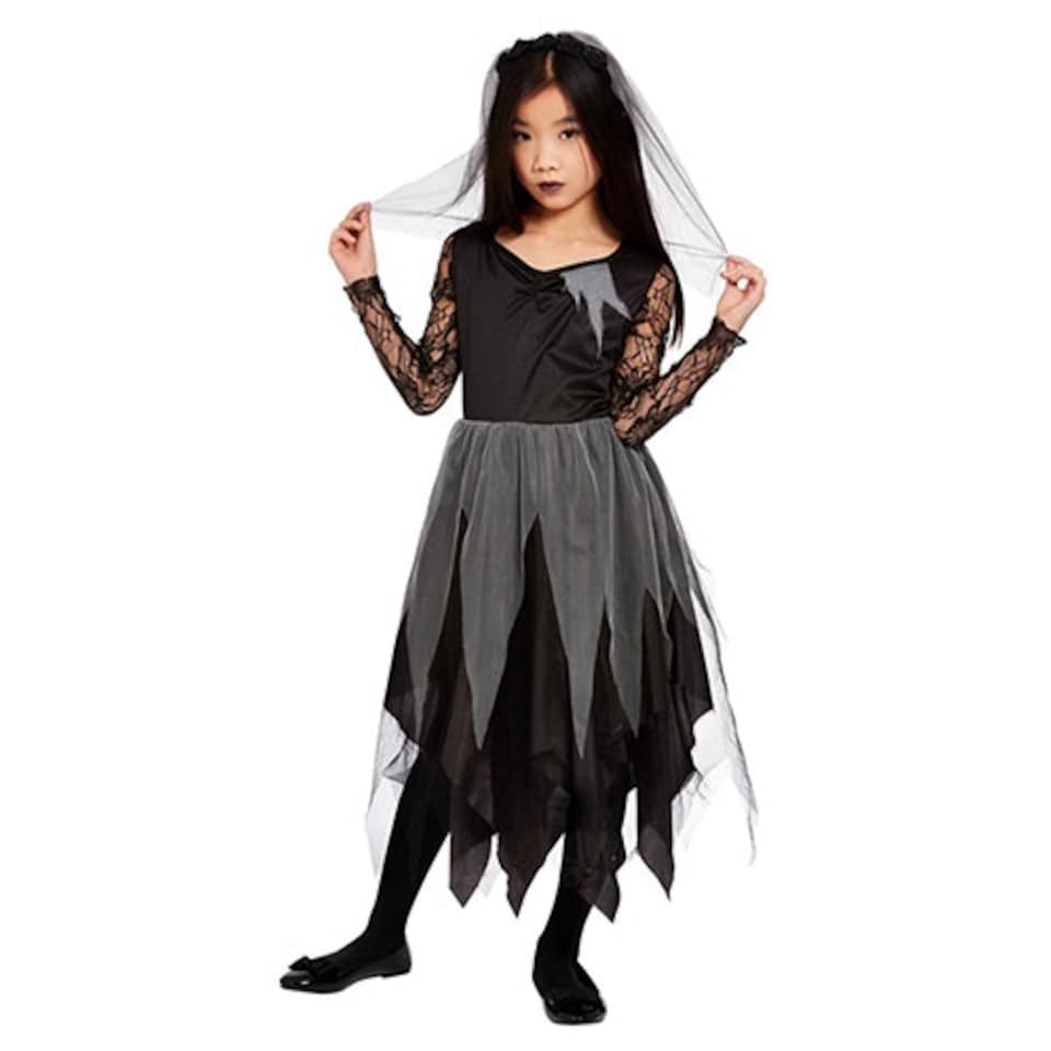 image 1 of Grave Yard Bride Black Girls Fancy Dress Costume Kids Medium - Age 7-9
