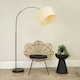 image 1 of ValueLights Louis Black Arched Curved Floor Lamp with Ochre Woven Drum Lamp Shade Cream