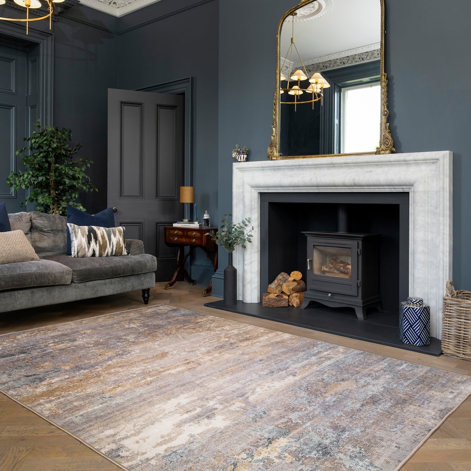 image 1 of Abstract Design Cotton Chenille Rug Grey Beige Machine Washable 120cm x 170cm