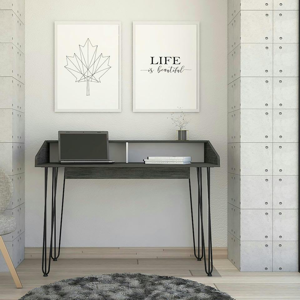 image 1 of Dallas Home Office Desk with Hairpin Legs - White Finish with Stylish Central American Design and Practical Workspace | White | White | One Size | 1