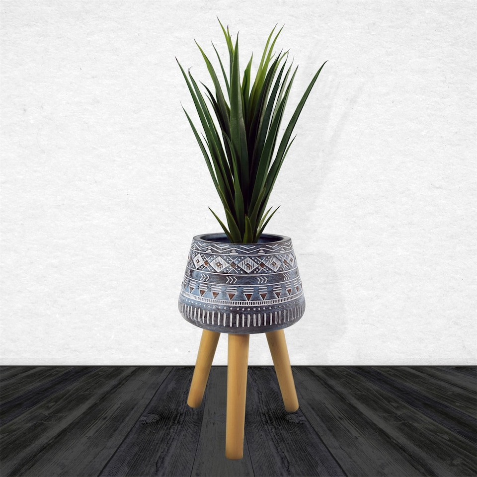 image 1 of Large Blue Composite Planter with Stand | Blue