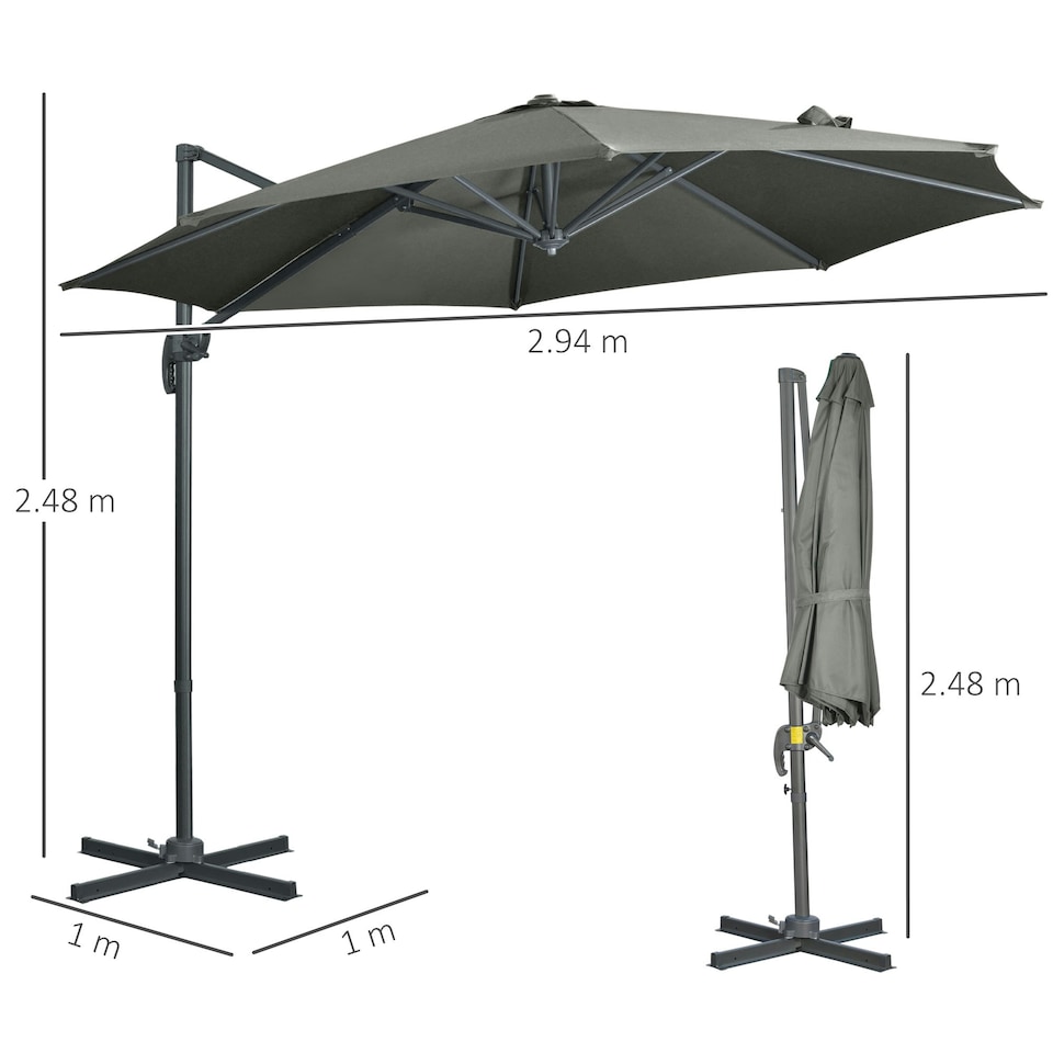 image 1 of Outsunny Cantilever Parasol Garden Umbrella with Cross Base Grey