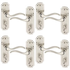 Constance Metal Lever Latch Door Handles Set Rose Internal, External | Silver | 4x Satin Nickel Bathroom