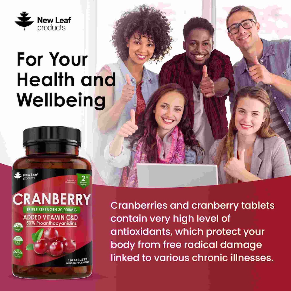 image 1 of Cranberry Tablets 3x Strength 30,000mg +Vitamin C&D