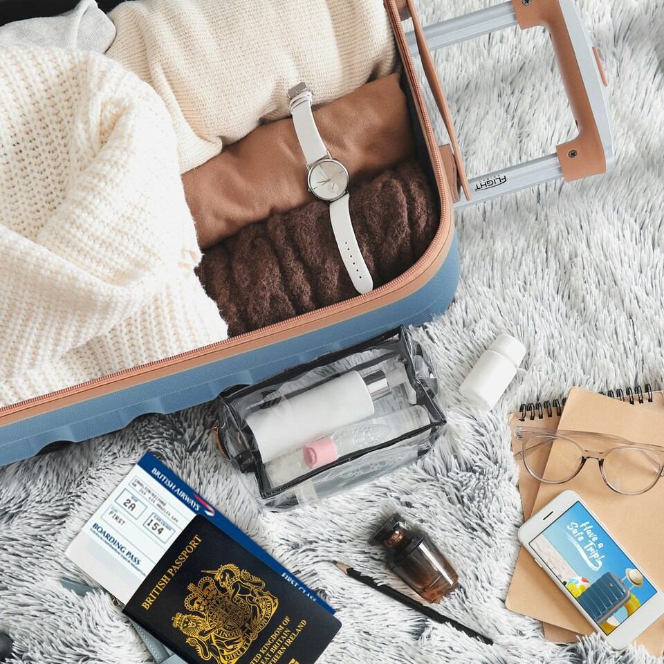 image 1 of Flight Knight 25" 4 Wheel ABS Hard Case Medium Suitcase 100+ Airlines Approved - easyJet, British Airways, Ryanair, Jet2, Emirates & Many More - Check-in | Blue | Blue/Tan | Medium