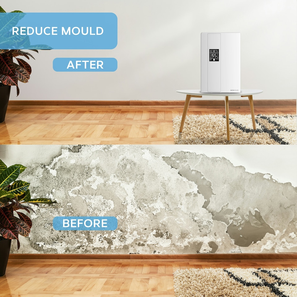 image 1 of MONHOUSE Premium Dehumidifier for Home - 2200ml Tank - Remote Controlled, Sleep & Defrost Mode LED Display, 24 hr Timer & Auto Shut Off - Damp Absorber - White