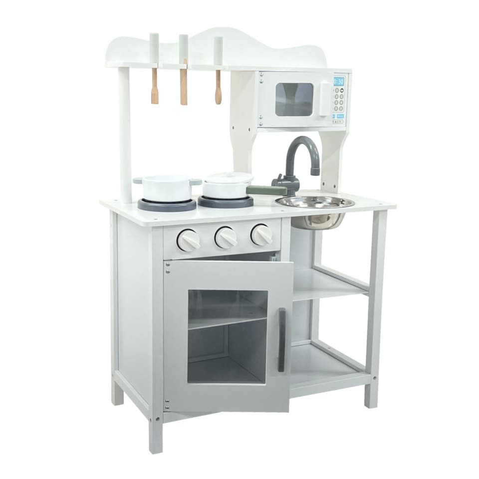 image 1 of Childrens Kids Roleplay Wooden Play Kitchen Cooking Playset with Utensils