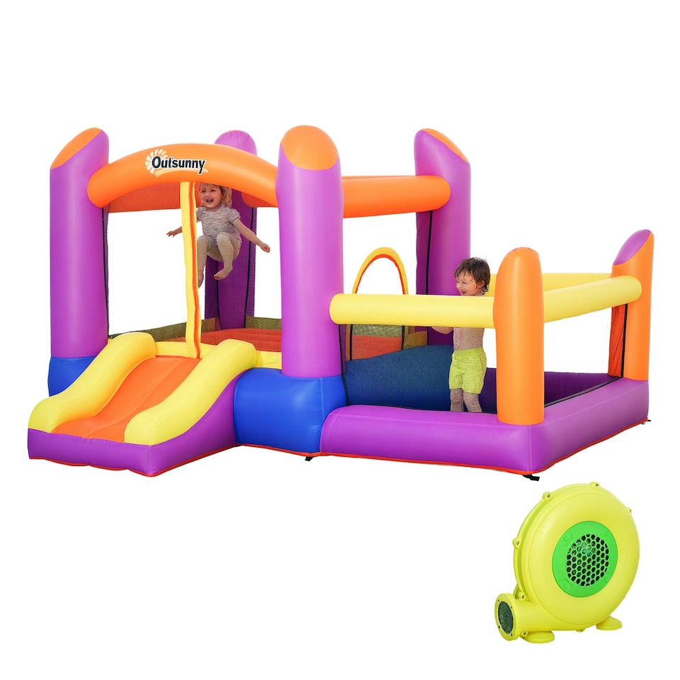 image 1 of Outsunny Bouncy Castle with Slide Pool House Inflatable w/ Blower Multi-color