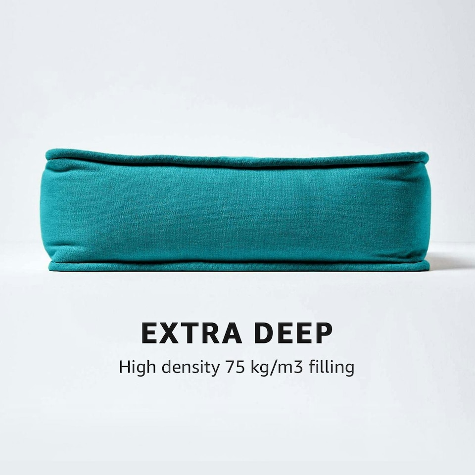 image 1 of Homescapes Teal Cotton Dining Chair Booster Cushion Green