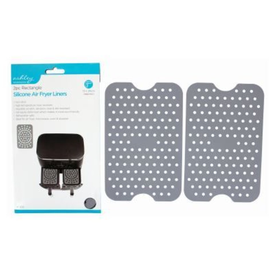 Ashley Rectangle Silicone Air Fryer Liners - 13cm x 20cm - Grey - Pack of 2