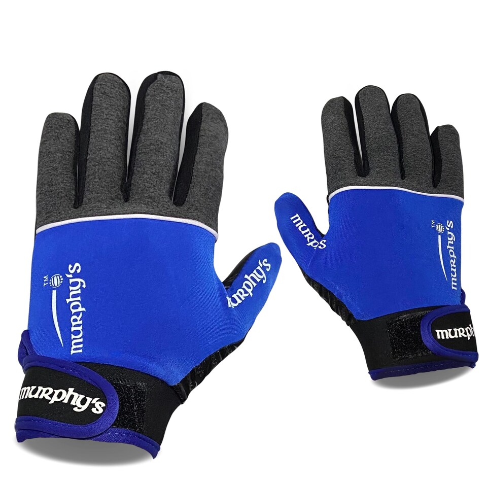 image 1 of Murphys V2 Gaelic Football Adult's Gloves, Premium Latex Field Players Mittens, Durable Hook And Loop Closure, Grey And Blue, 11, Extra Large