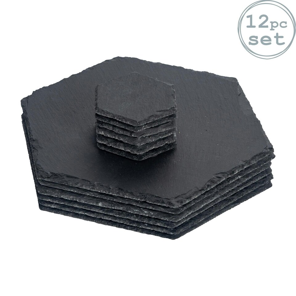 image 1 of Argon Tableware 12 Piece Hexagon Slate Placemats & Coasters Set Grey