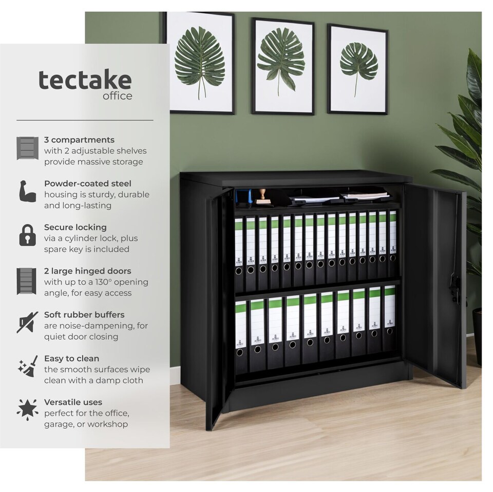 image 1 of Filing Cabinet - 3 shelves, height-adjustable, lockable, 90 x 40 x 90 cm | Black | black | 90 x 40 x 90 cm | 1