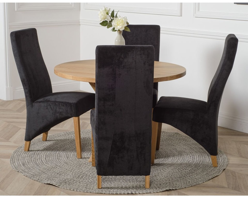 image 1 of Oregon Round Oak Dining Table and 4 Lola Fabric Chairs | Black | Black | 1
