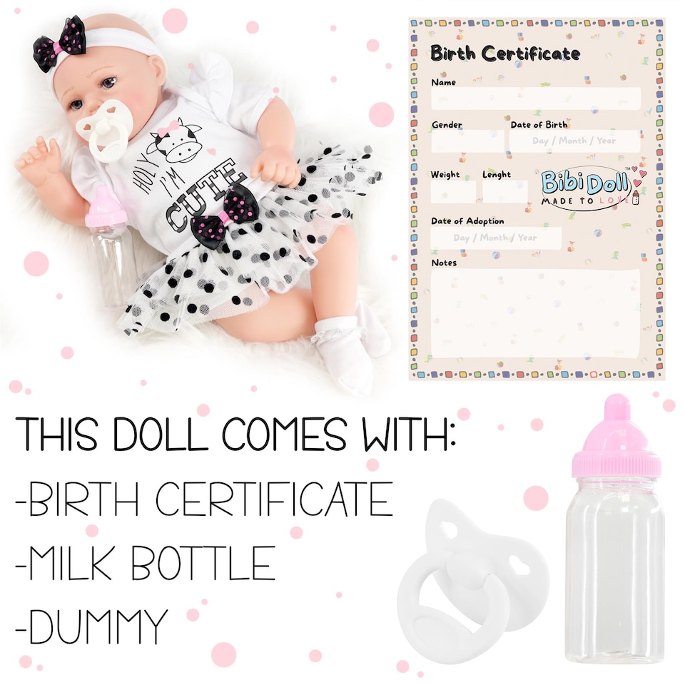 image 1 of BiBi Doll 17" Jasmine Reborn Baby Doll Girl With Toy Dummy & Bottle