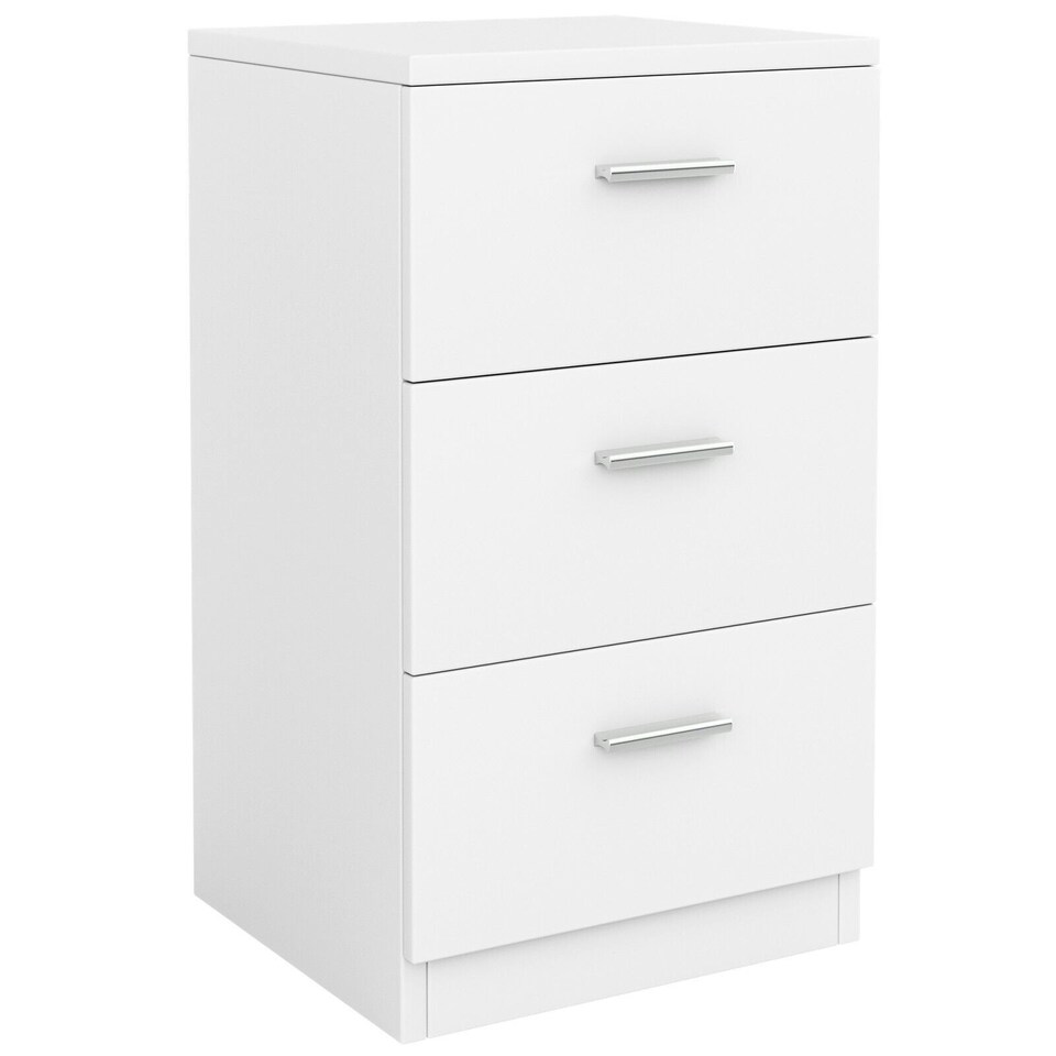 image 1 of COSTWAY Wooden Nightstand w/3 Drawers Space-saving End Table White