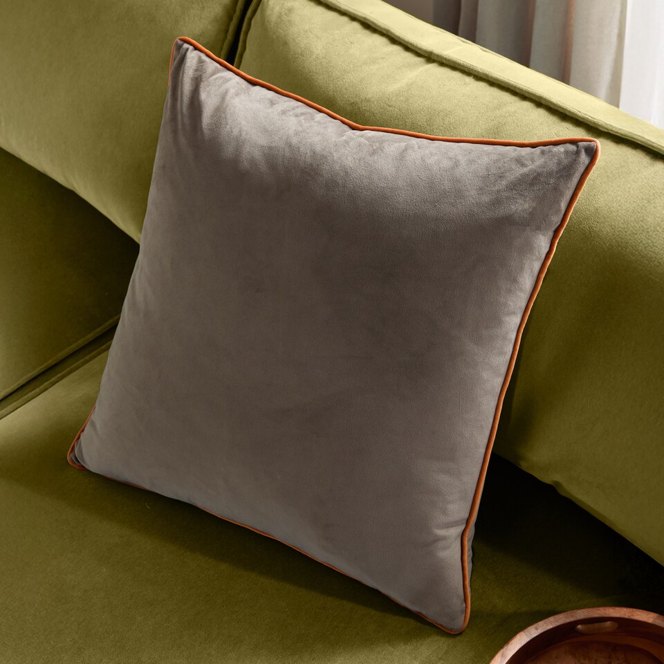 image 1 of Furn Meridian Velvet Cushion, Mocha/Pumpkin, 55 x 55cm