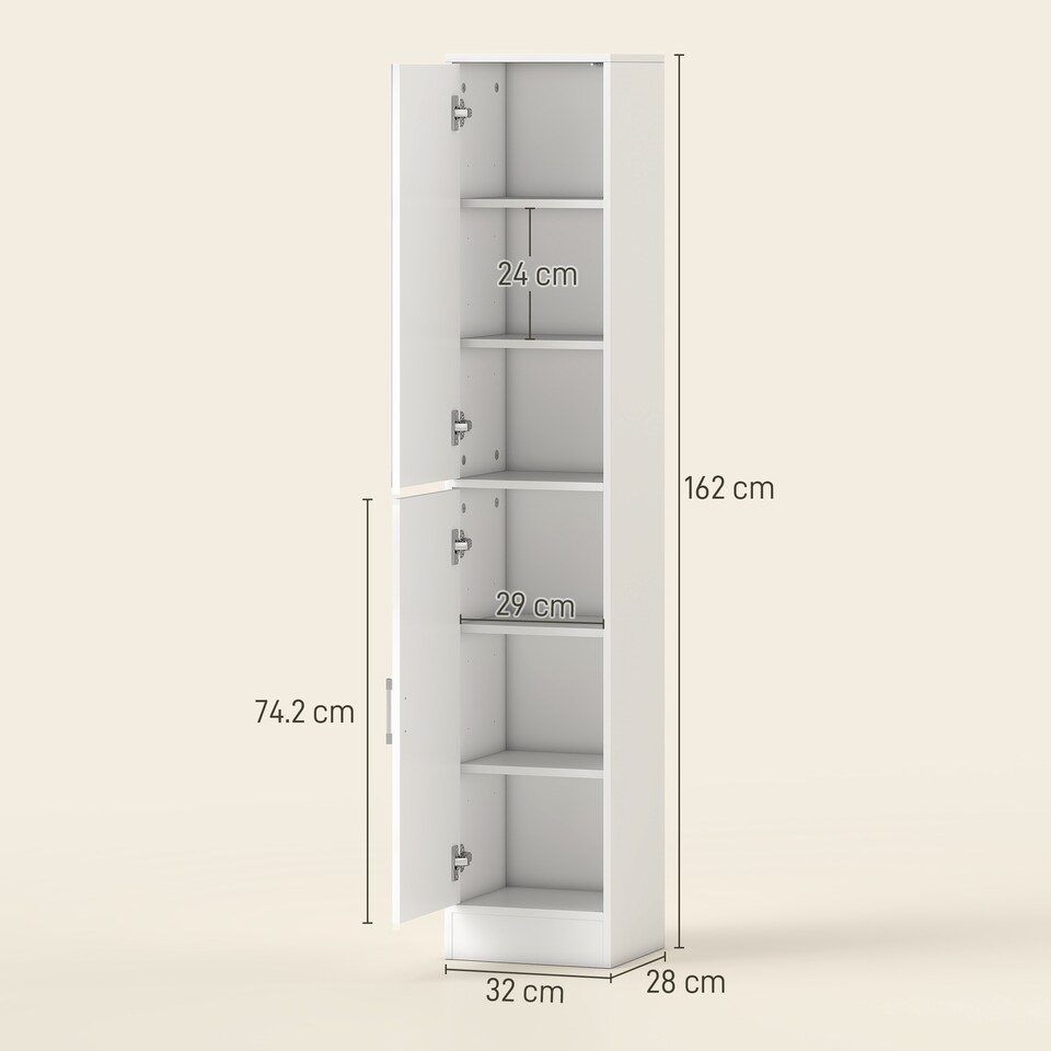 image 1 of kleankin Tall Mirrored Bathroom Cabinet, Bathroom Storage Cupboard, Floor Standing Tallboy Unit with Adjustable Shelf, White