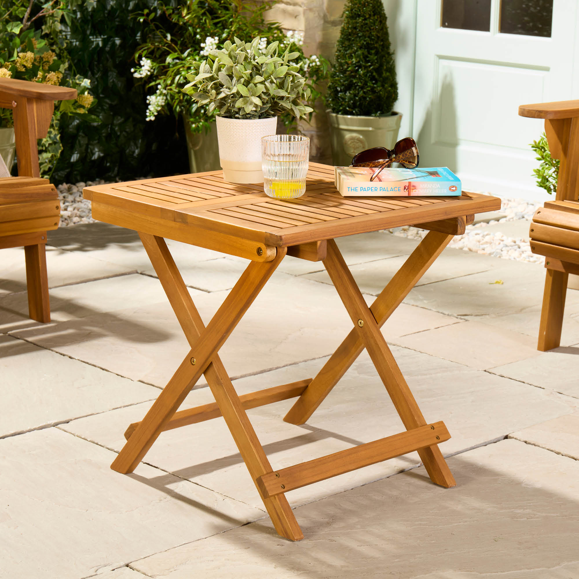 Vonhaus Hudson Adirondack Folding Garden Side Table with Teak Oil