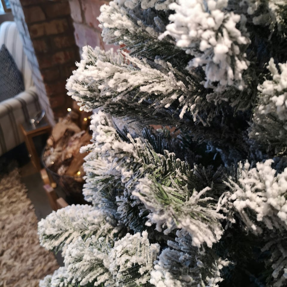 image 1 of Kaemingk 6ft (180cm) Flocked Snowy Imperial Pine Hinged Christmas Trees