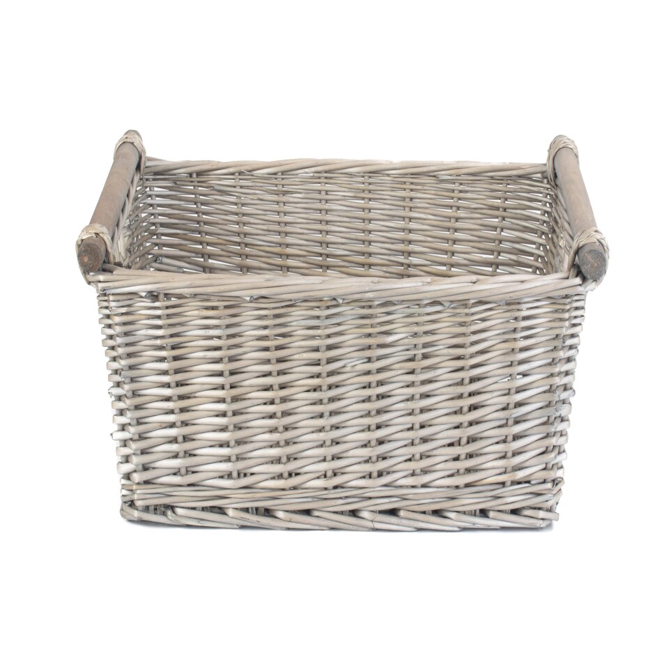image 1 of Extra Large Grey Wash Wooden Handled Storage Basket | Grey | Grey