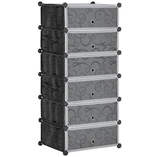 HOMCOM 6 Tier Shoe Rack Plastic Storage Cabinet Modular Shoe Tower Black Black