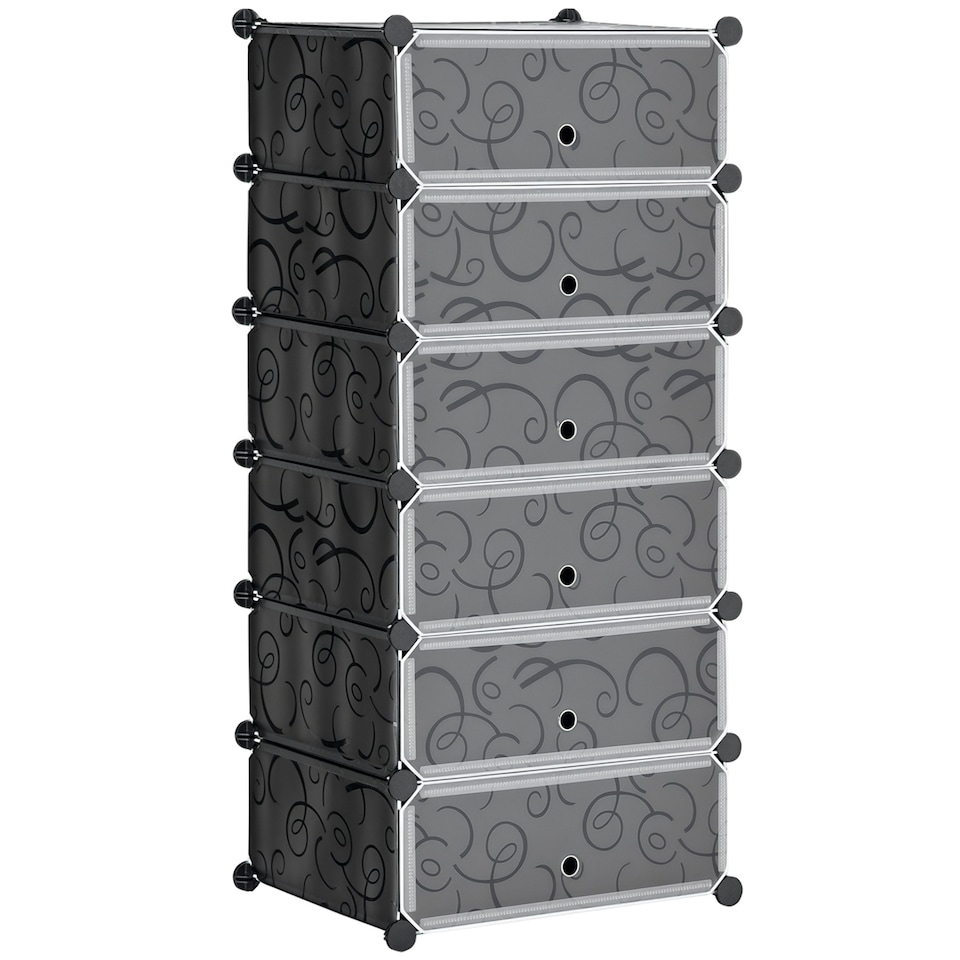 image 1 of HOMCOM 6 Tier Shoe Rack Plastic Storage Cabinet Modular Shoe Tower Black Black
