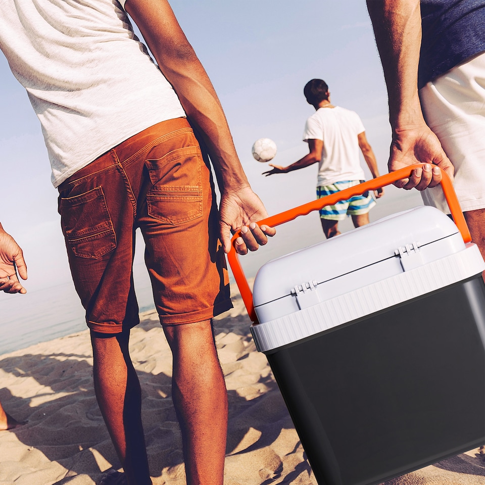 image 1 of Vonshef 24L Electric Cool Box, Insulated Cooler with Hot Cold Function | Black | White & Orange