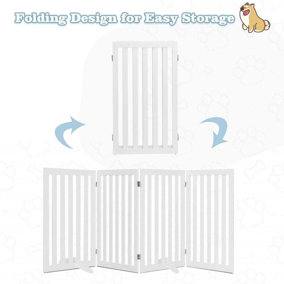 image 1 of COSTWAY 4-Panel 89 cm Pet Barrier Wooden Freestanding White
