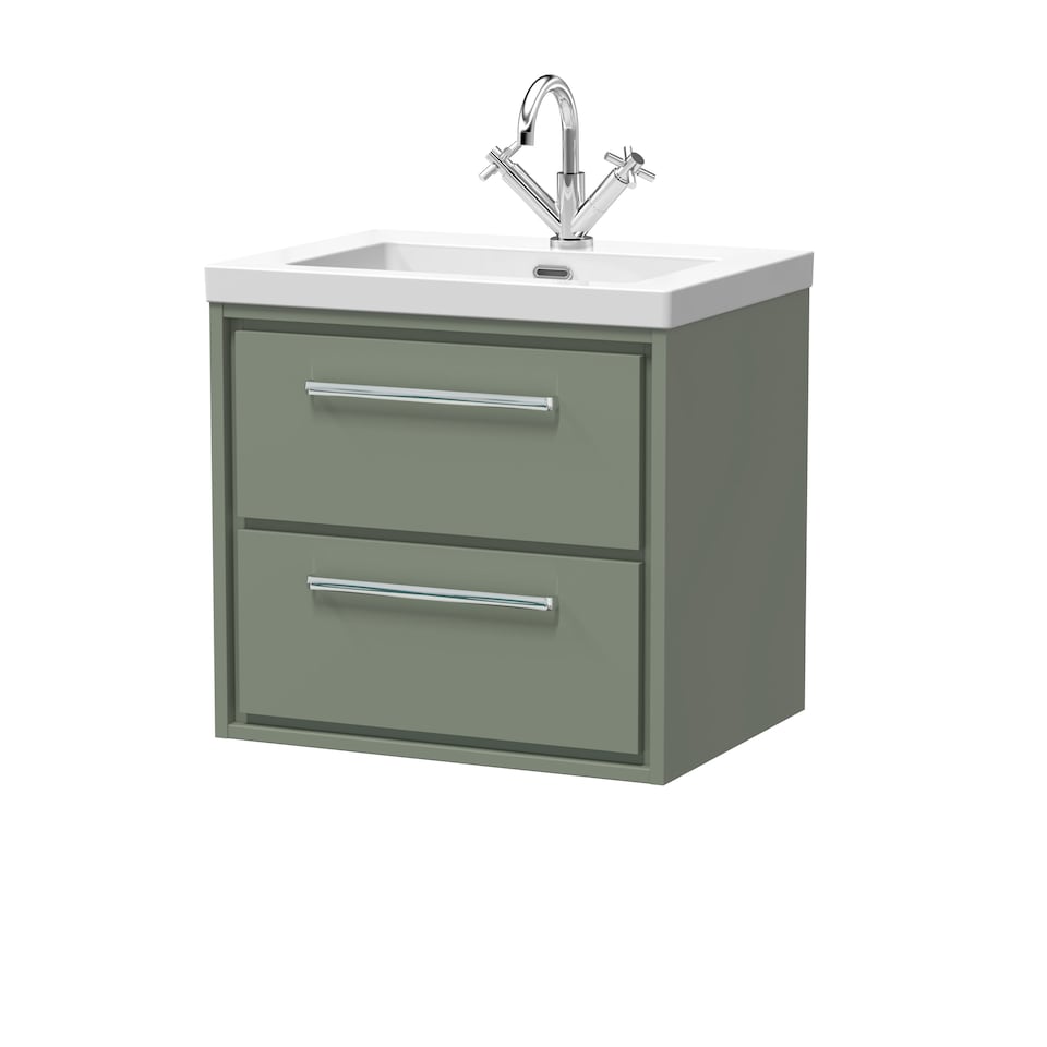 image 1 of Bathroom 2 Soft-Close Drawer Wall Hung Fireclay Basin, Green, 600mm | Green | Reed Green | 1