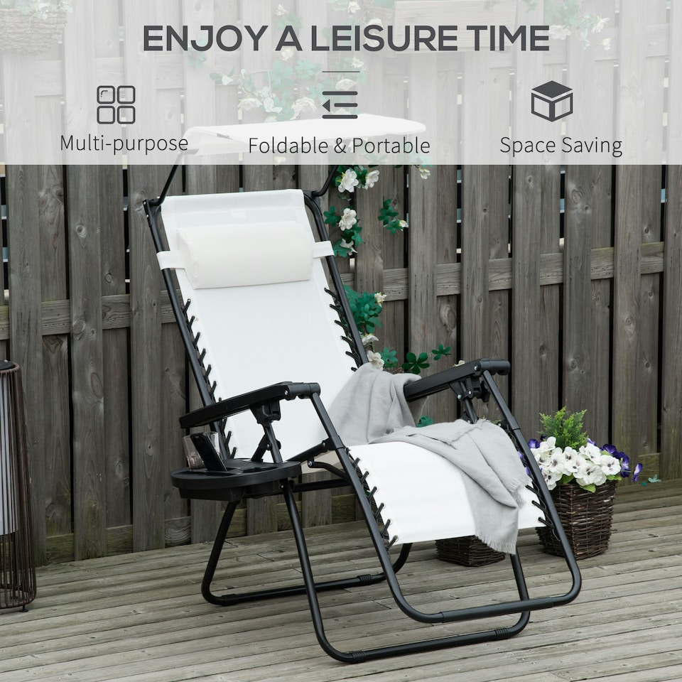 image 1 of Outsunny Zero Gravity Chair Adjustable Patio Lounge w/ Cup Holder White