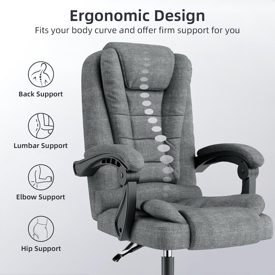 image 1 of Rattantree Adjustable Swivel Office Chair High Back Fabric Executive Chair
